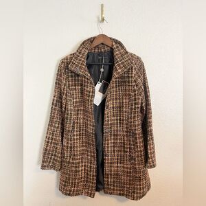 Vanessa Scott Made in Italy, brown tweed Plaid Women's Coat - Brown. NWT medium